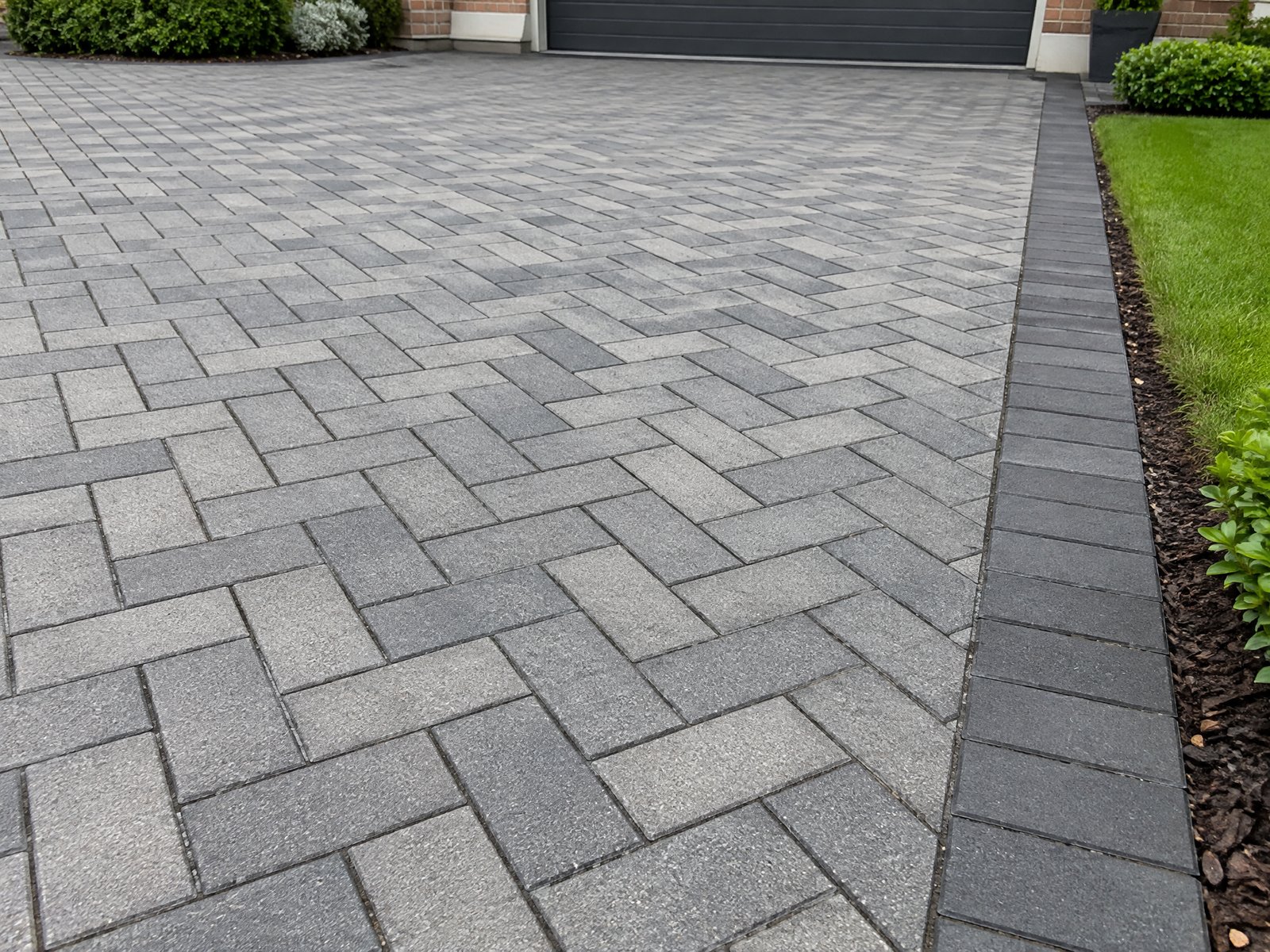 Herringbone block paving with neat edging