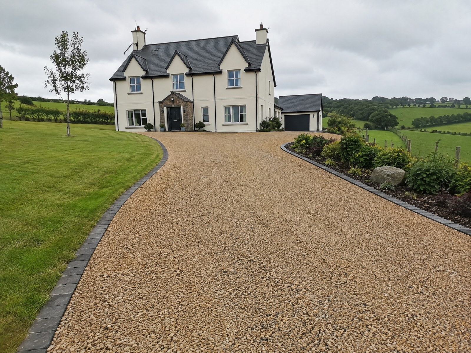 Gravel driveway at a rural Irish home