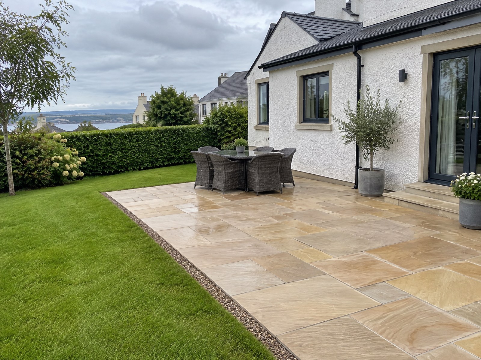 New stone patio at a Northern Ireland home