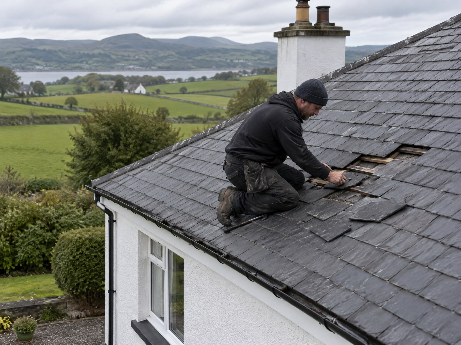 Slate roof repairs on an Irish house